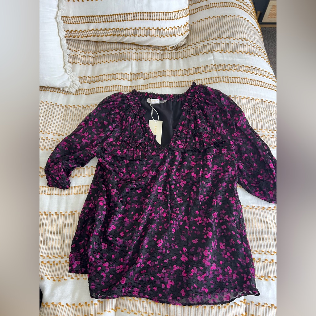 Ramy Brook Floral Black And Pink Women's Top
